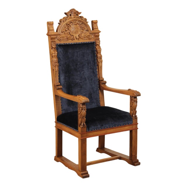 Antique Carved Walnut Renaissance Revival Style Throne Armchair For Sale