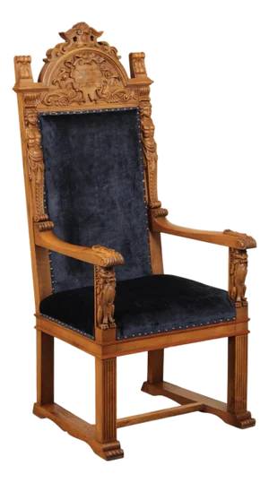 Antique Carved Walnut Renaissance Revival Style Throne Armchair