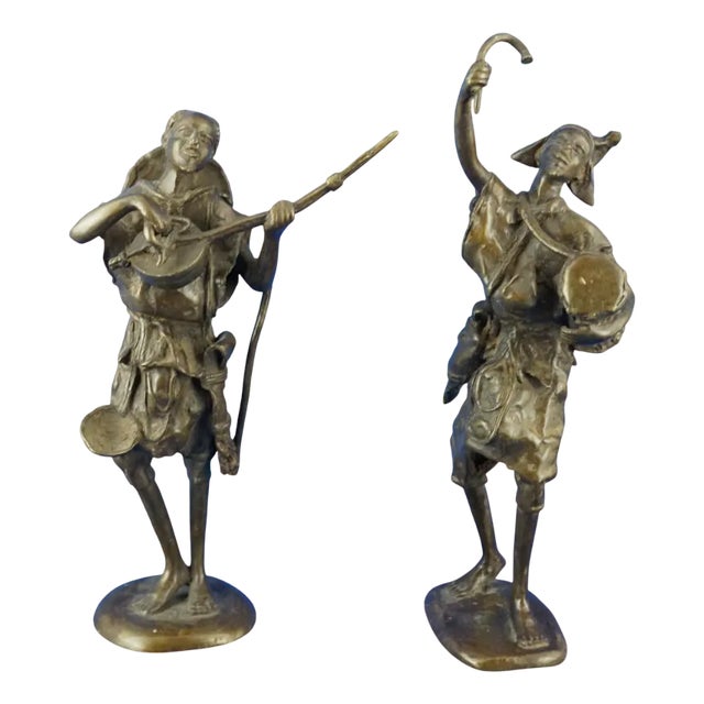 19th Century African Bronze Sculpture of Musicians, Benin, Set of 2 For Sale