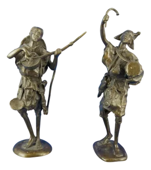 19th Century African Bronze Sculpture of Musicians, Benin, Set of 2