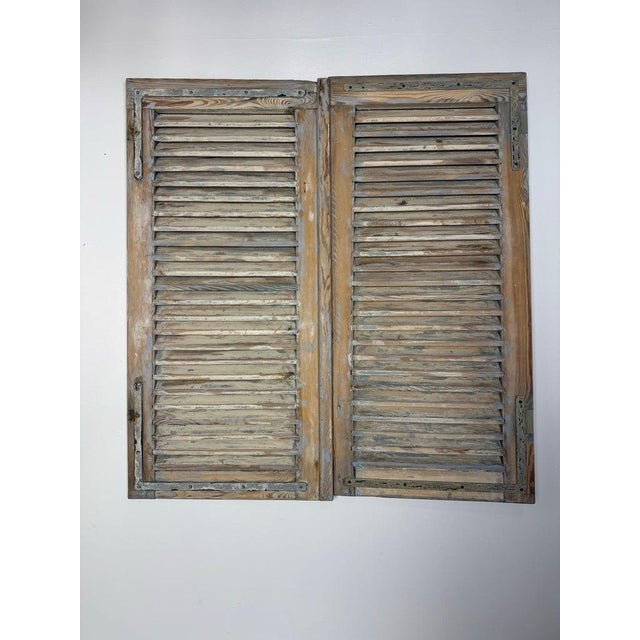 19th Century Antique French Provincial Distressed Wood Shutters, Pair For Sale - Image 14 of 15