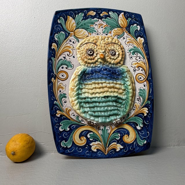 Blue Sicilian Ceramic Wall Plaque with Owl, Italy, 1950s For Sale - Image 8 of 14