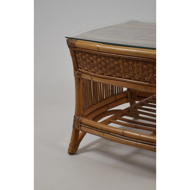 Vintage Rattan and Wicker Coffee Table with Glass Top, 1960s For Sale - Image 15 of 18