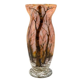 Art Nouveau Cameo Vase with Winter Landscape from Daum Nancy, France, 1900 For Sale