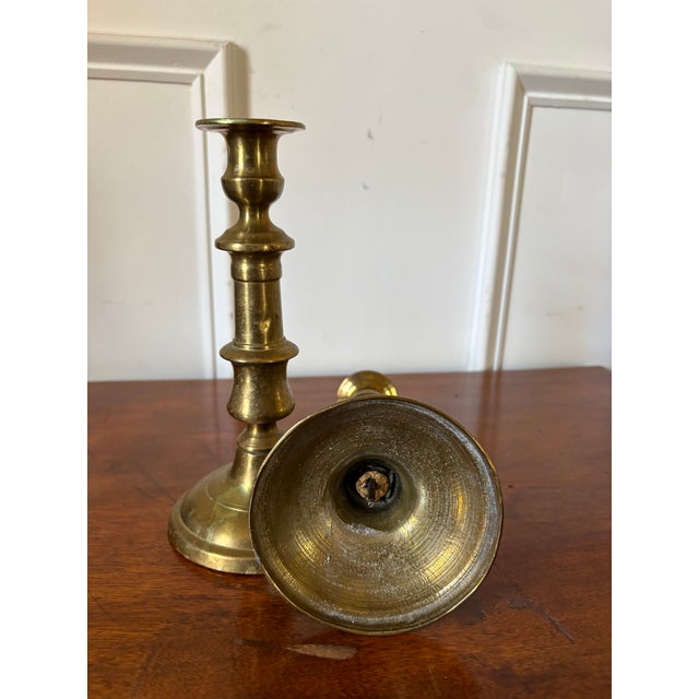 Pair of English Polished Brass Candlesticks, 19th Century