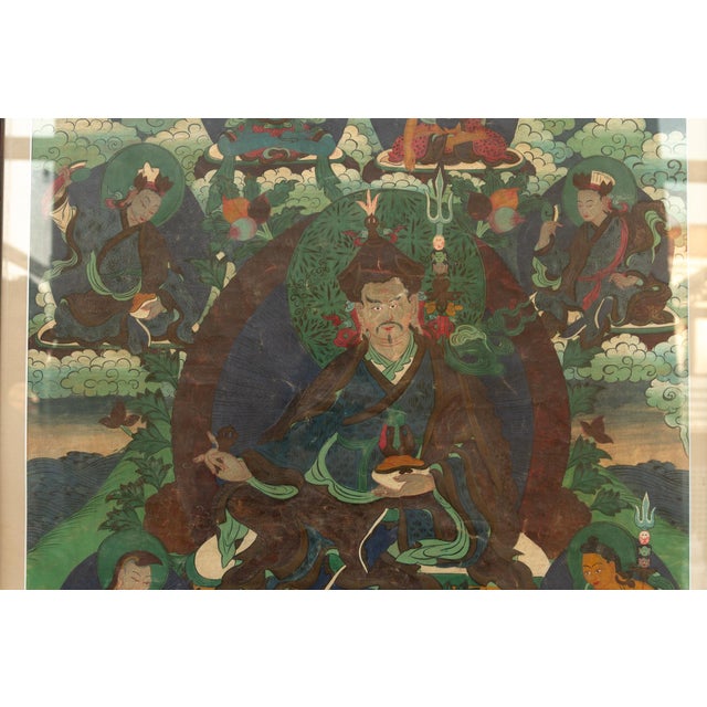 19th Century Mystical Painted Tibetan Thangka, Framed For Sale - Image 5 of 6