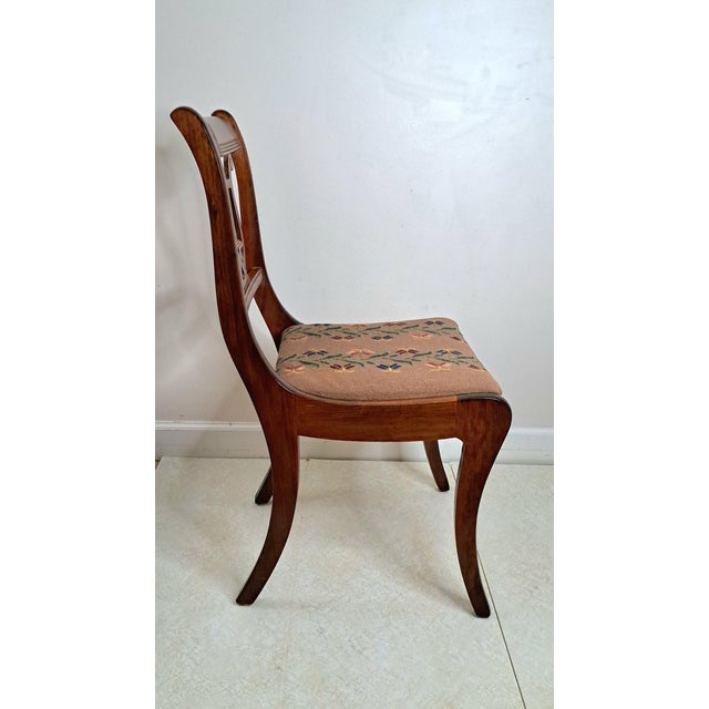 Early 20th Century Early 20th Century Duncan Phyfe Style Mahogany Lyre Back Needlepoint Side Chair For Sale - Image 5 of 13