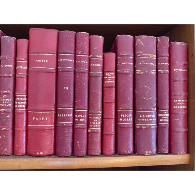 Lot of 40 Vintage Leather Bound Books in French With Decorative Red Bindings For Sale - Image 4 of 8
