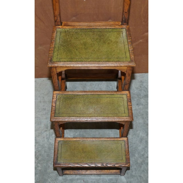 Stunning Antique Circa 1810 George III Elm & Leather Library Steps Georgian Home For Sale In Dallas - Image 6 of 12