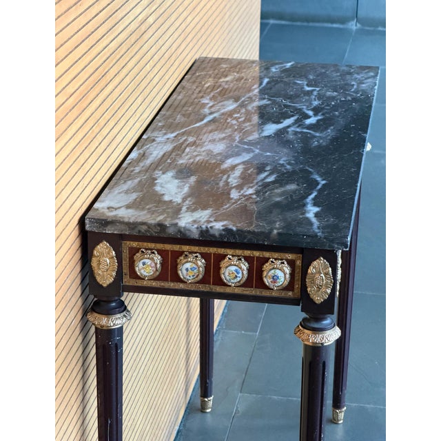 Antique French Louis XVI Revival Console Table with Porcelain Medallions with Marble Top, 1890s For Sale - Image 5 of 15