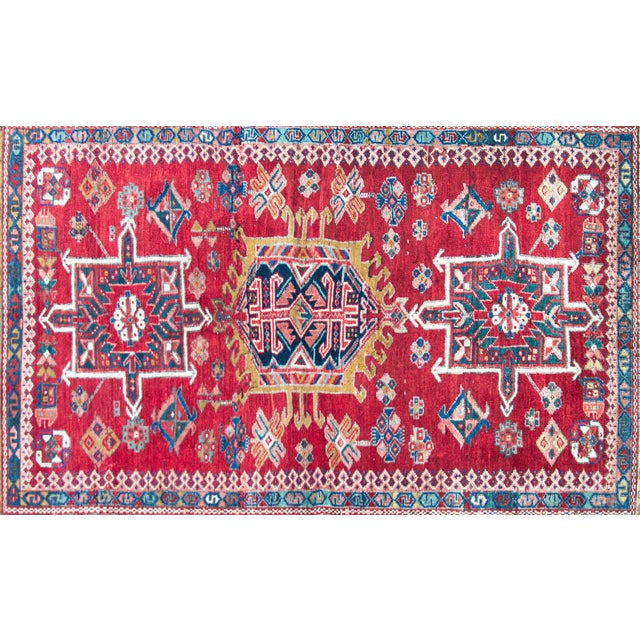 Red Early 20th Century Persian Karaja Rug For Sale - Image 8 of 15
