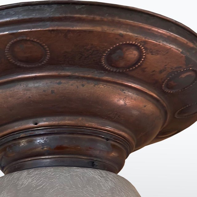 1920s Art Nouveau Copper and Glass Ceiling Light, 1920s For Sale - Image 5 of 6