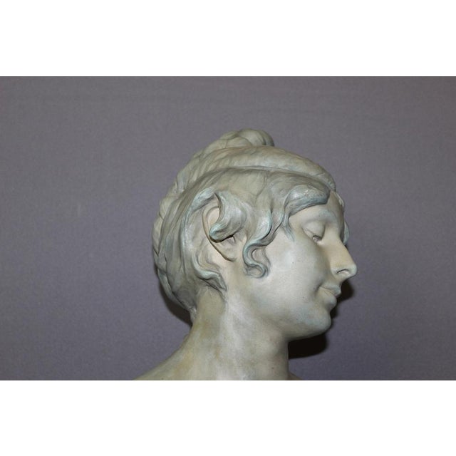 Bust of Young Woman in Ceramic with Blue-Green Patina by Léopold Bernard Bernstamm for Emile Muller, 1890s For Sale - Image 10 of 15