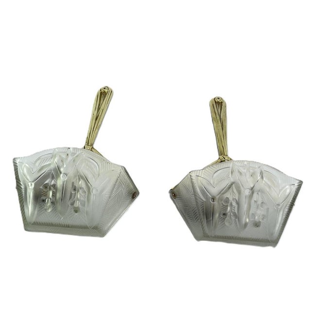 Gold Art Deco Bronze Wall Sconces from Noverdy, 1930s, Set of 2 For Sale - Image 8 of 10