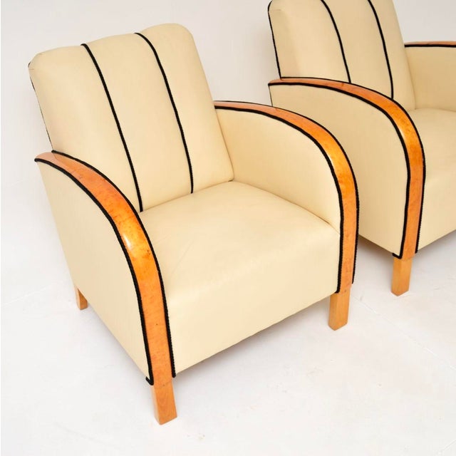Art Deco Swedish Leather and Satin Birch Armchairs, 1930s, Set of 2 For Sale - Image 6 of 13