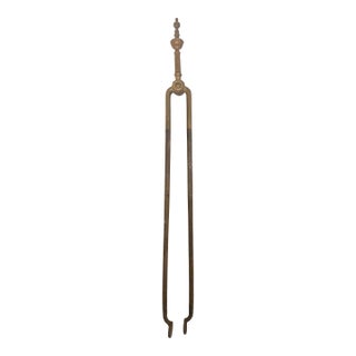 Antique 18th Century Wrought Iron Turned Brass English Fireplace Tongs Tool 9 For Sale