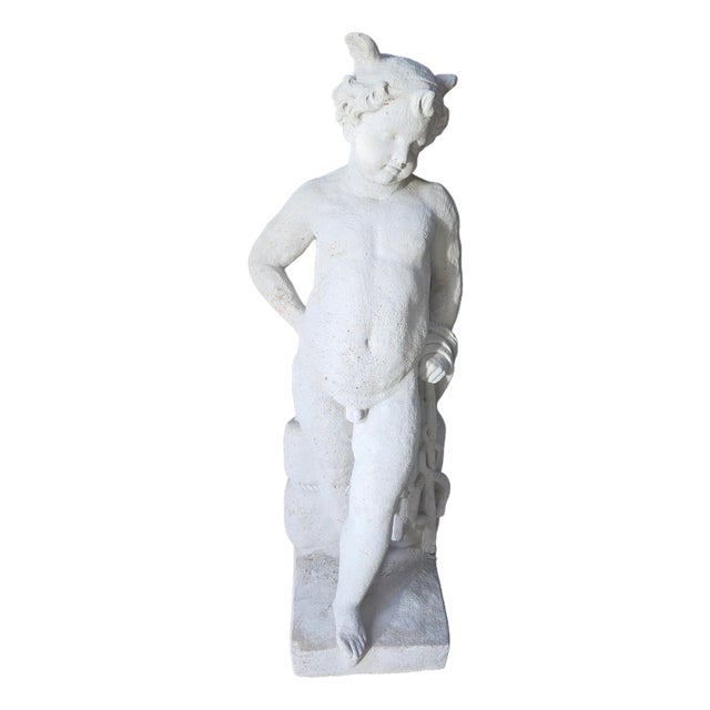 Garden Statue in Reconstituted Stone Depicting a Young Faun, 20th Century For Sale