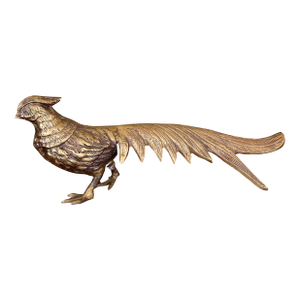 Vintage Brass Toned Pheasant Bird Sculpture With Long Tail - Decorative Metal Figurine