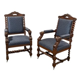 Pair of 19th Century French Renaissance Revival Armchairs Henry II Style For Sale