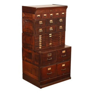 Yawman & Erbe Antique Oak Multi-Drawer File Cabinet For Sale