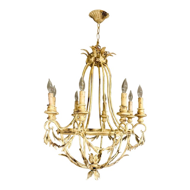 Myran Allan Luxury Lighting Italian Sand and Gold Leaf Finished Iron Chandelier For Sale