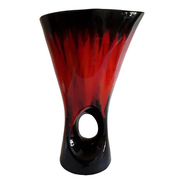 Vintage French Ceramic Vase in Orange-Red Flame Glaze from Vallauris, 1970s For Sale