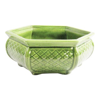 Vintage Hexagon Green Glaze American Planter For Sale