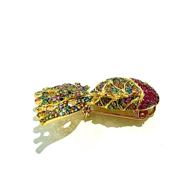 Bochic "Orient" Ruby, Emerald & Sapphire Brooch or Pendent Set In 18K Gold & Silver Natural Ruby Natural Multi Sapphire...