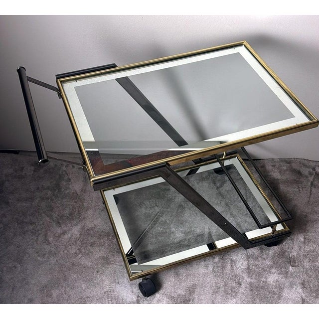 Metal Mid 20th Century Italian Bar Cart in Burnished Steel and Brass For Sale - Image 7 of 18