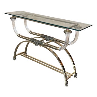 Late 20th Century Claude Dalle Style Console Table with Glass Top, Lucite and Bronze For Sale
