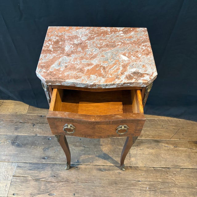 Antique French Walnut & Marble Top Night Stands -a Pair For Sale - Image 11 of 14