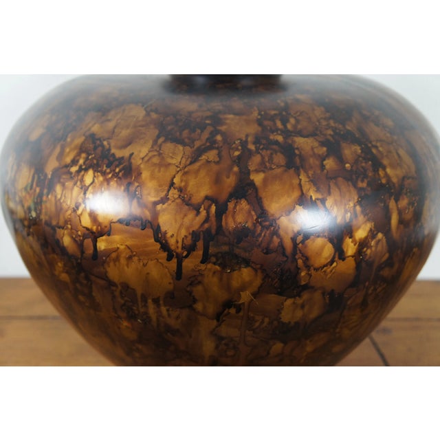 Late 20th Century Adelina Mottled Marbled Gold Amber Brown Bulbous Vase Urn Centerpiece For Sale - Image 6 of 12