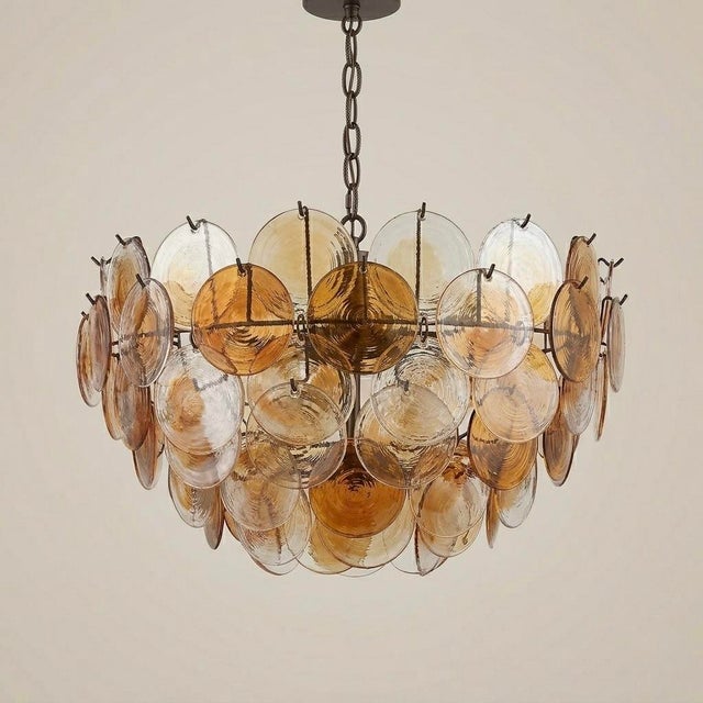 1970s 1970s Vistosi “Amber Cascade” Murano Glass Disc Chandelier, Italy For Sale - Image 5 of 6