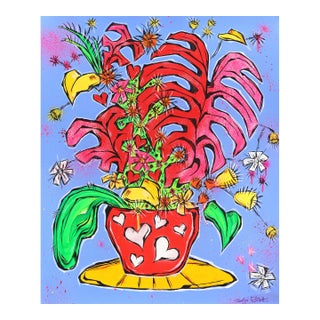 Heart Bloom - Vibrant Contemporary Expressionist Still Life Painting Original Artwork by Jonjo Elliott For Sale