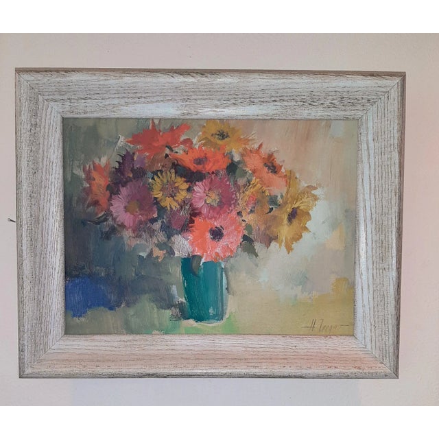Paint Floral Vase Still Life Painting Artist Signed Flowers For Sale - Image 7 of 9