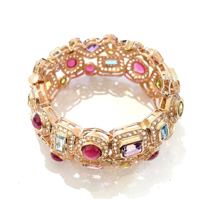 Bochic "Capri" Vintage Ruby & Sapphire Bangle Set In 18K Gold & Silver For Sale - Image 4 of 18