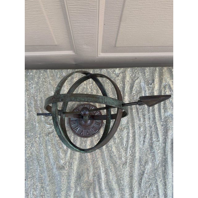 Rustic Verdigris Iron Armillary Sphere on Pedestal – European Garden Accent For Sale In South Bend - Image 6 of 9