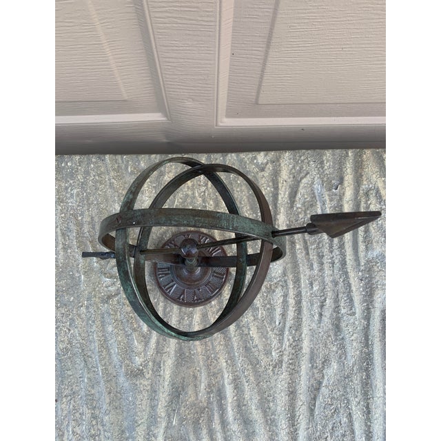 Vintage English Country Iron Verdigris Garden Armillary Sundial For Sale In South Bend - Image 6 of 9