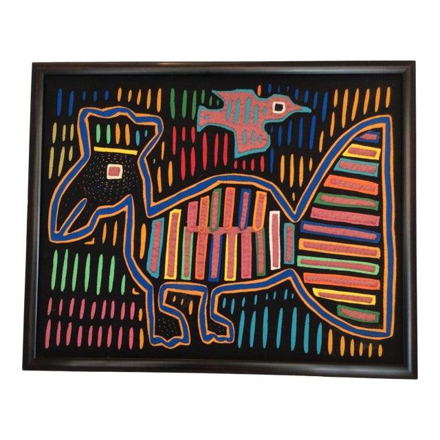 Framed Kuna Indian Reversed Stitched Birds For Sale