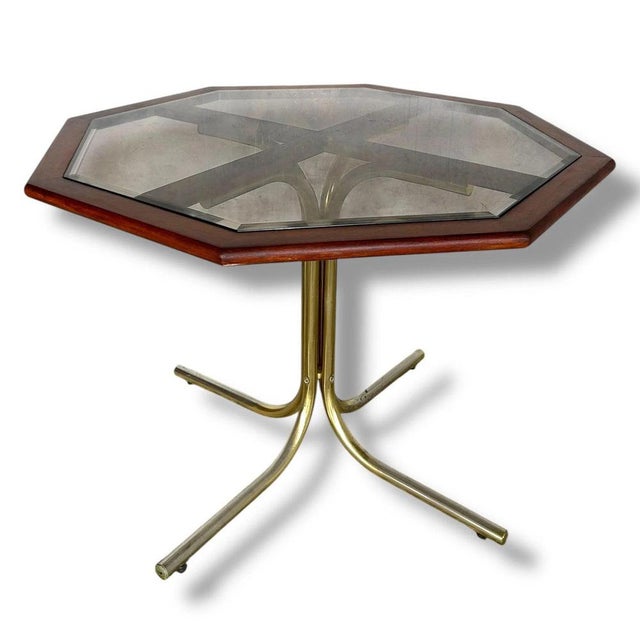 Contemporary Mid-Century Modern Italian Dining Table in Smoked Glass and Teak For Sale - Image 3 of 7