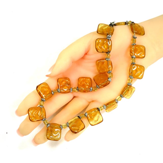 Vintage 1920s Czech Citrine Art Glass Egyptian Revival Necklace For Sale In Orlando - Image 6 of 6