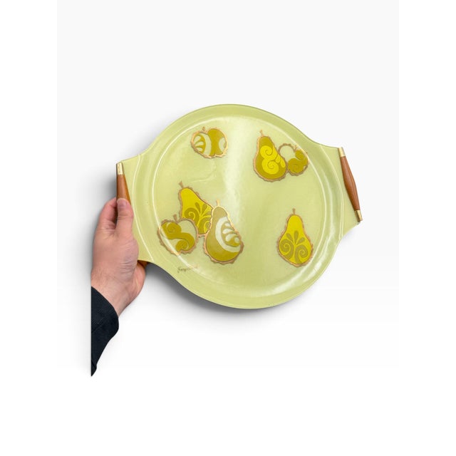 Vintage MCM Georges Briard Large Fruit Curved Glass Tray W/ Wood Handles For Sale In New York - Image 6 of 8