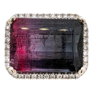 9.2Ct Bi-Color Tourmaline Ring With Natural Diamonds: Solid 14k Gold, 15x11mm, Size 6.75 For Sale