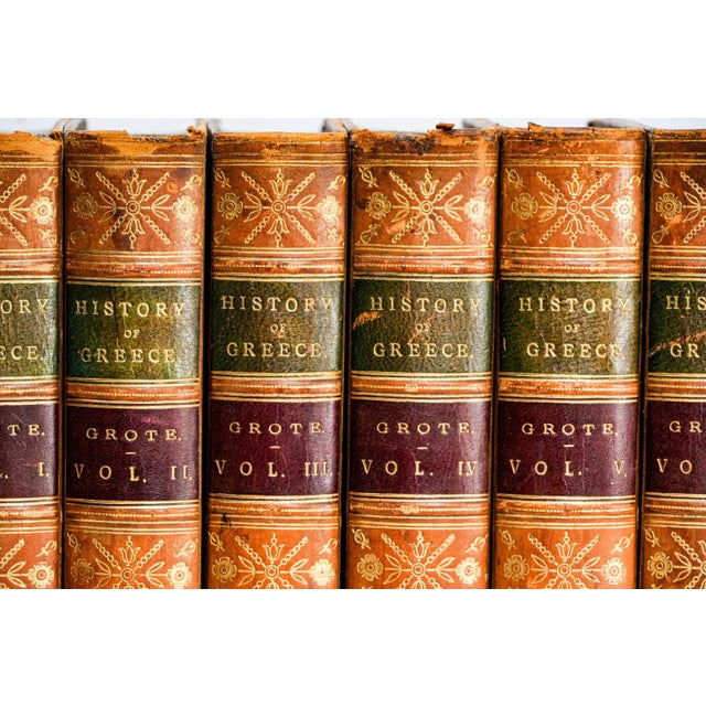Set of 10, History of Greece by George Grote Complete 10 Volume Full Leather Antique Book Set For Sale - Image 4 of 12