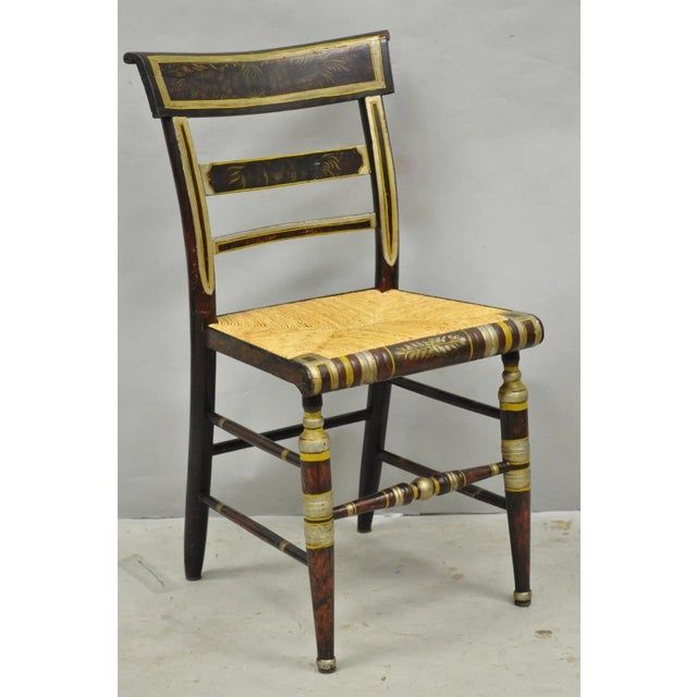 Antique Colonial Red Hand Painted Harvest Hitchcock Rush Seat Side Chair For Sale - Image 18 of 18