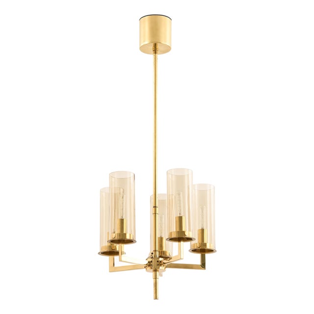 Ceiling Lamp with Amber-Tinted Glass Shade from Hans-Agne Jakobsson, 1950s For Sale