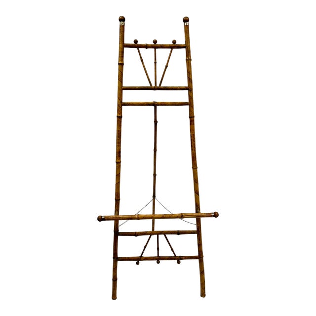 Vintage Scorched Bamboo Folding Floor Easel For Sale