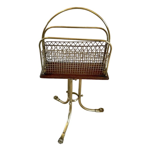 Victorian Brass and Mahogany Revolving Magazine Stand, 1860s For Sale