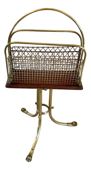 Victorian Brass and Mahogany Revolving Magazine Stand, 1860s