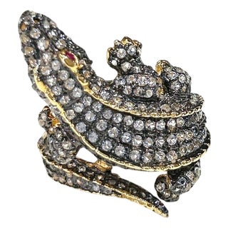 Bochic "Orient" Vintage Neoclassical Crocodile Topaz Ring 18K Gold & Silver For Sale